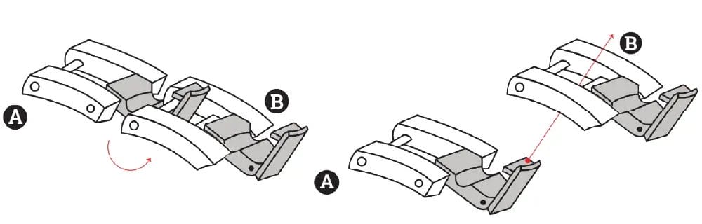 Diagram showing how to adjust the length of a watch bracelet with a removable buckle clasp